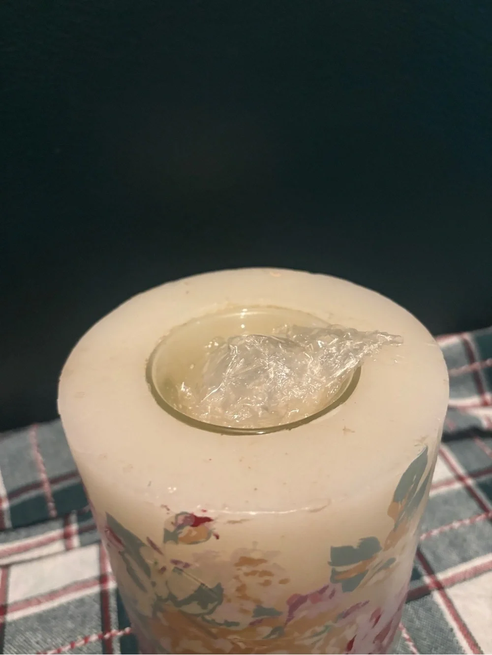 Vintage Floral Pillar Candle in Cream with Yellow and Pink Accents